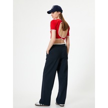 Koton Crop Tişört Slim Fit Kısa Kollu Bisiklet Yaka Kaşkorse Renk Kontrastlı Kırmızı 4sak50626ek Kırmızı