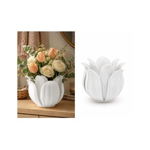 3d Baskı Lotus Yapraklı Vazo - Dekoratif Çiçeklik-beyaz Diğer