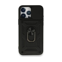 Apple iPhone Uyumlu  15 Pro Uyumlu Kılıf Pars Lens Yüzüklü Silikon - Siyah