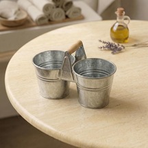 İkiz Saksılık Metal 10 Cm - Dekoratif Çiçeklik Kova Ve Çok Amaçlı Düzenleyici Galvaniz Diğer