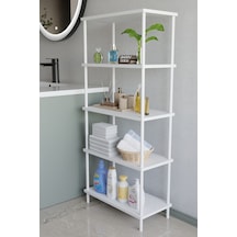 5 Katlı Çevir Kur Metal Gövdeli Banyo Rafı Çok Amaçlı Düzenleyici Organizer Stand Banyo Dolabı Beyaz