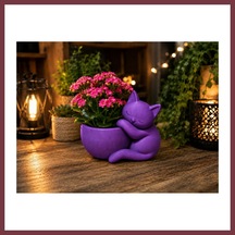 Storeşahin 3d Baskı Sarılan Kedi Saksı - Sevimli Dekoratif Saksı - Mor Shn0720