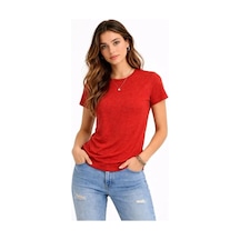 Zenna Tarz Flam Kumaş Melanj Dokulu Regular Fit Tişört Bisiklet Yaka Yazlık T-shirt - Kiremit
