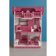 Ahşap Oyun Evi 32 Parça Koyu Pembe