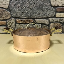 Dövme Bakır Düz Tencere 21 cm