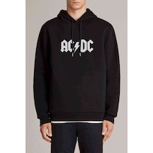 Acdc Logo Siyah Baskılı Siyah Erkek Örme Kapşonlu Sweatshirt