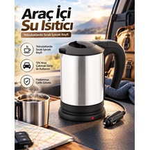 Bay Otomobilde Kullanıma Uygun 12v Çakmak Soketli Paslanmaz Çelik Pratik Su Isıtıcı Kettle Najmaddin