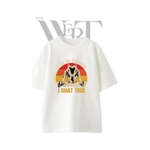 Thewert Vintage Goat Tasarım Baskılı Ünisex Beyaz Oversize T-shirt