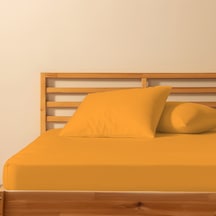%100 Pamuklu Tek Kişilik Lastikli Çarşaf 100x200+30 50x70 Yastık Kılıfı 1 Adet Turuncu