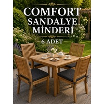 Comfort 6 Adet Sandalye Minderi Bağcıklı Özel Dikişli Süngerli Pamuklu Kumaş Sandalye Minderi Puanlı Siyah