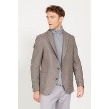 AC&Co / Altınyıldız Classics Erkek Kahve-mavi Slim Fit Dar Kesim Mono Yaka Desenli Yünlü Ceket Kahverengi - Mavi
