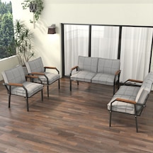 Mygusi Hayal Balkon Bahçe Cafe - Metal Kanepe Koltuk Takımı - 2+2+1+1 Açikgri Açık Gri