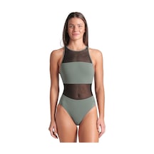 Arena Mesh Panels Swimsuit Vent Back Kadın Gri Yüzücü Mayosu 006658600 1657648 Gri
