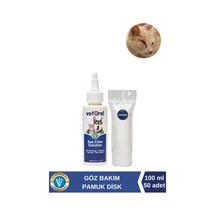Veturel Kedi Göz Temizleme Solüsyonu Akıntı Alerji Kızarıklık Gözyaşı Lekesi 100ml Disk Pamuk 50li