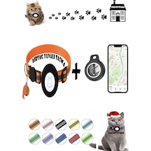 Teknetstore Takip Cihazı Ve Airtag Yuvalı Kedi Tasması 2'li Set Ios Uyumlu Boyun Tasması Gps Turuncu