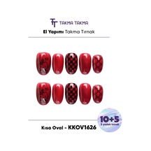 Kkov1626 Kısa Oval 15'li Tekrar Kullanılabilir El Yapımı Protez Takma Tırnak Xs