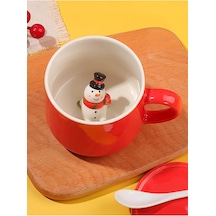Mukko Home 3d Sevimli Kırmızı Başlıklı Kardan Adam Biblolu Porselen Kupa - 350ml Eğlenceli Ve Şık,kırmızı Beyaz - Çok Renkli