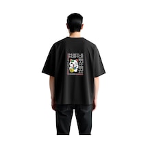 Paybuy Hustle Motivasyon Kedi Teması Baskılı Erkek Oversize Tişört Siyah