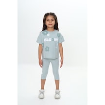 Toontoy Kids Toontoy Kız Çocuk Bloom Yazı Çiçek Baskılı Kaprili Takım Yeşil