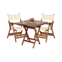 Marmaris Minderli Ahşap Bahçe Balkon Seti: 60X60 Masa +2 Sandalye Beyaz