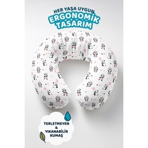 Sevimli Panda Desenli Pamuklu Boyun Yastığı - Pastel Pembe Siyah Yıldızlı Seyahat Yastığı Koyu Adaçayı Somon