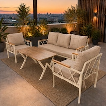 Miray Krem Metal 311 Masalı Cappuccino Balkon Bahçe Oturma Grubu Minderli Metal Bahçe Mobilyası Takımı