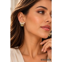 Arı Figürlü Gold Küpe Yeşil Taşlı Kristal Taşlı Şık Kadın Küpe Altın - 926994218 Altın