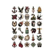 30 Adet Old School Dövme Sanatı Sticker Seti - Laptop Valiz Defter Çok Renkli