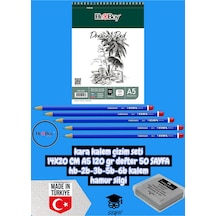 Kara Kalem Çizim Seti 14x20 Cm A5 120 Gr Defter 50 Sayfa Hb-2b-3b-5b-6b Kalem Hamur Silgi Herboy Çok Renkli