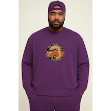 Benroma Wos Wos Baskılı Büyük Beden Unisex Sweatshırt Mor