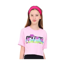 İrem Çocuk Giyim Kız Çocuk Opening Yazılı Crop Model Pembe Tişört Pembe