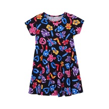 Lovetti Kız Çocuk Jelly Balloon Desen Kısa Kol Kloşe Etek Elbise 5910-52 Çok Renkli