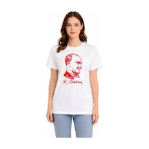 Efnaz Style Atatürk Baskılı Tişört Kısa Kollu Bisiklet Yaka T-shirt - Beyaz