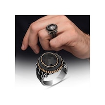 Siyah Taşlı Pençe Motifli 925 Gümüş Erkek Yüzük