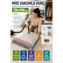Midi Boy Vakumlu Hurç 70x100 Cm 1 Adet Çift Kilitli Vakum Poşeti Nevresim Havlu Saklama Çuvalı Şeffaf