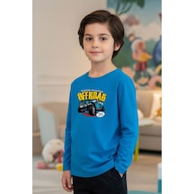 Fyk Kids Sıfır Yaka Off Road Baskılı Erkek Çocuk Sweatshirt Mavi