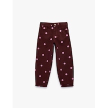 Koton Yüksek Bel Pamuklu Puantiyeli Balon Form Denim Pantolon Bordo Desenli 7wkg40023ad