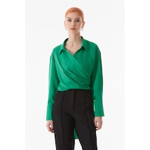 Fullamoda Basic Gömlek Yaka Bluz- Yeşil 24YGB5949205191-Yeşil