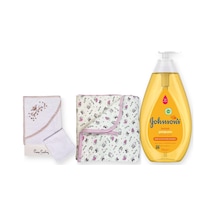 Baby Shower Hediye Seti 3 Parça: Pierre Cardin Kundak Havlu + Johnson's Şampuan + Battaniye - Pembe