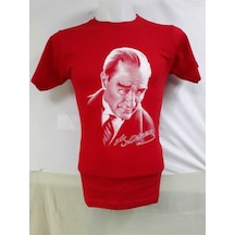 Nacar Store Unısex Kırmızı Mustafa Kemal Atatürk Baskılı Çocuk Tişört Beyaz-kırmızı-imza