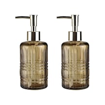 Banyo Seti Cam Sıvı Sabunluk 2 Adet,kristal Desenli Kahverengi 300ml 6,8x17,6cm 000 Açık Krem