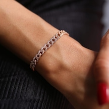 Taşlı Künye Bileklik N11.3526 Pembe Altın