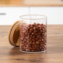 1-4 Bambu Vakumlu Kapaklı Yuvarlak Cam 8li Kavanoz Seti Saklama Kabı 750ml 10x12cm Diğer