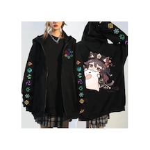 Tarzsokak Genshin Oyun Fermuarlı Unisex Hoodies 12820 Siyah