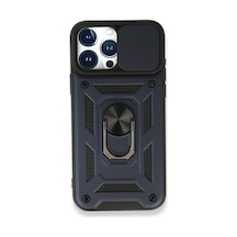 Ilkeshop Newface Apple iPhone Uyumlu 15 Pro Kılıf Pars Lens Yüzüklü Silikon - Lacivert
