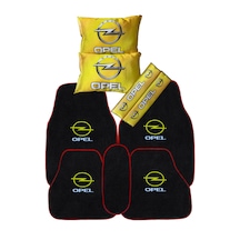 Opel Uyumlu 5'li Oto Halı Paspas & Dijital Baskılı Sarı Araç Boyun Yastığı & Emniyet Kemer Pedi