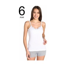 Seher 6'lı Paket Fistolu Ip Askılı Kadın Atlet Beyaz