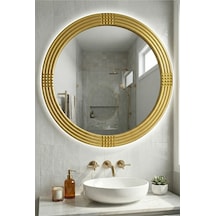 Led Işıklı Safir Altın Dekoratif İşlemeli Banyo Duvar Aynası 43 Cm Altın