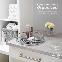 Home Details Aynalı Makyaj Tepsisi Boyutlar: 33 Cm U X 33 Cm G X 5 Cm Y Cam Taban Kozmetik İçin Harika Takı Tuvalet Malzemeleri Organizasyon Krom Açık Ahşap