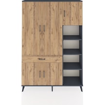 Arges Dolap 10 Raflı Tek Çekmeceli 5 Kapaklı 132x30x195 Antrasit-çam/çam Atlas Çam/atlas Çam